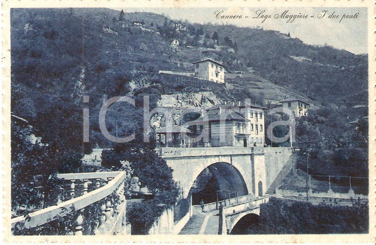 1927 CANNERO RIVIERA (VB) Panorama con i due ponti LAGO MAGGIORE Cartolina FP VG
