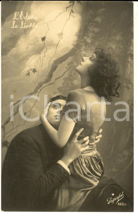 1920 ca AMORE Abbraccio tra innamorati - L'edera *Cartolina VINTAGE FP