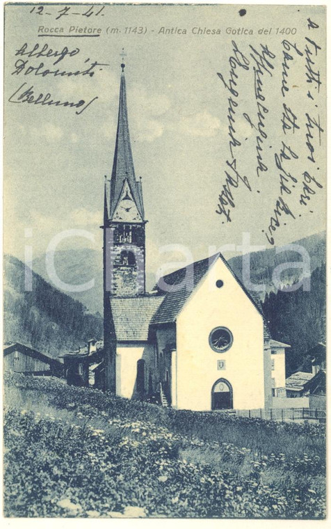 1941 ROCCA PIETORE Antica chiesa gotica *Cartolina marchesa Eugenia FASSATI