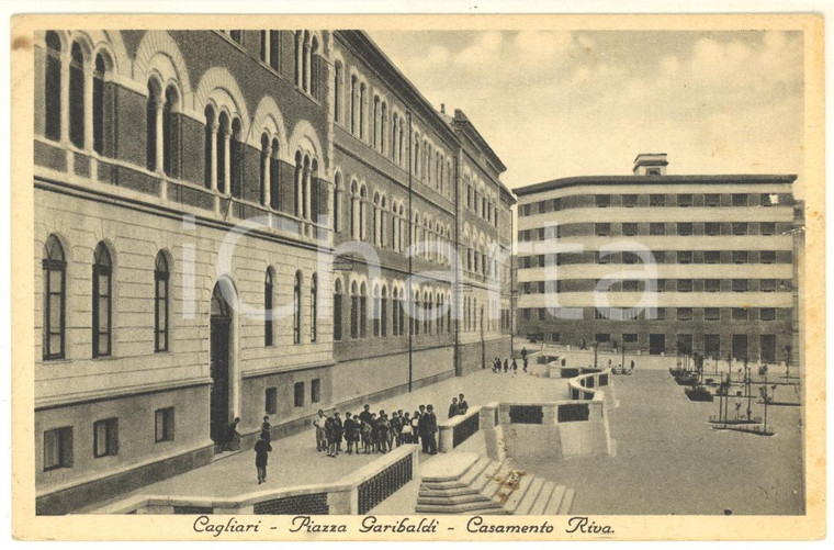 1936 CAGLIARI Piazza GARIBALDI - Casamento RIVA *Cartolina ANIMATA FP VG