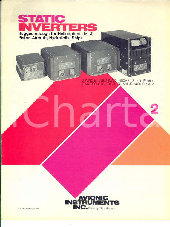 1970 ca RAHWAY (USA) AVION INSTRUMENTS INC. Static inverters *Brochure