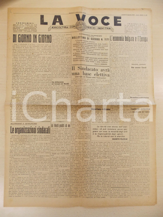 1943 PADOVA LA VOCE L'economia bulgara e l'Europa - Il Sindacato *Giornale