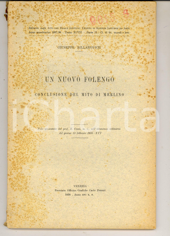 1938 Giuseppe BILLANOVICH Un nuovo Folengo - Conclusione del mito di Merlino