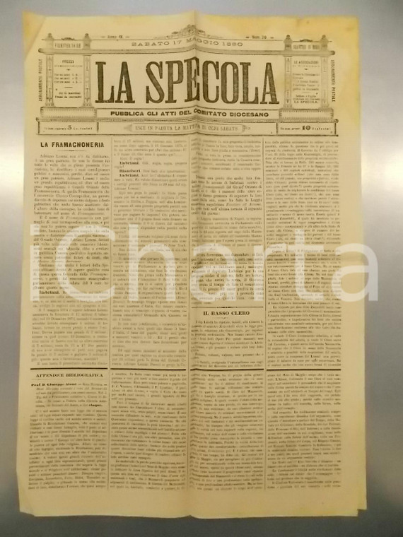 1893 PADOVA - LA SPECOLA Atti del comitato diocesano *Settimanale anno IX n.20