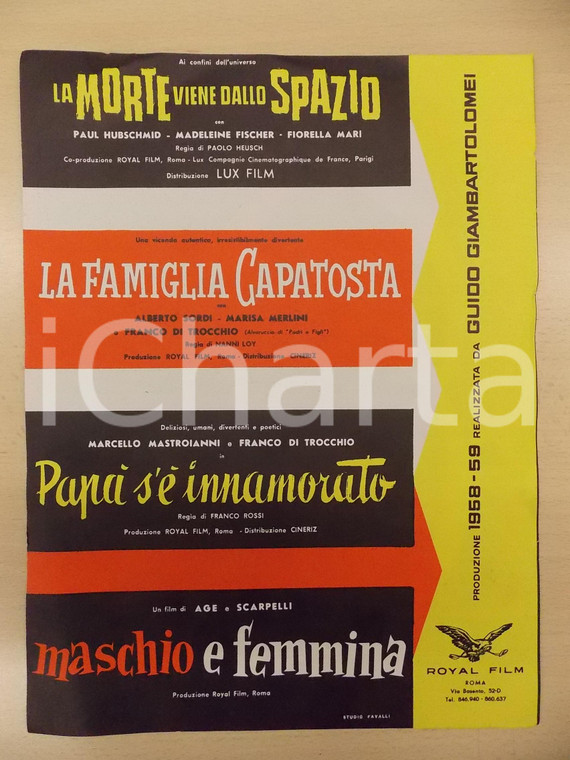 1958 ROYAL FILM Listino produzione LA MORTE VIENE DALLO SPAZIO Maschio e femmina