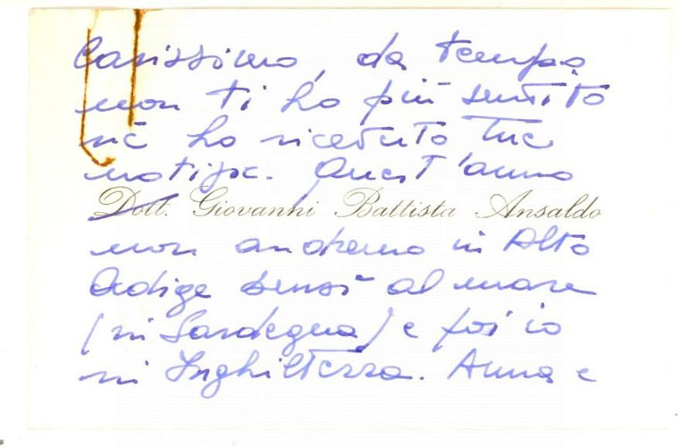 1980 ca GENOVA Giovanni Battista ANSALDO  - Biglietto da visita AUTOGRAFO