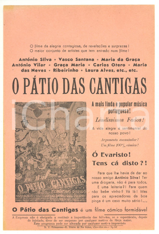 1942 PORTUGAL Film "O patio das cantigas" (Courtyard of Ballads) Volantino