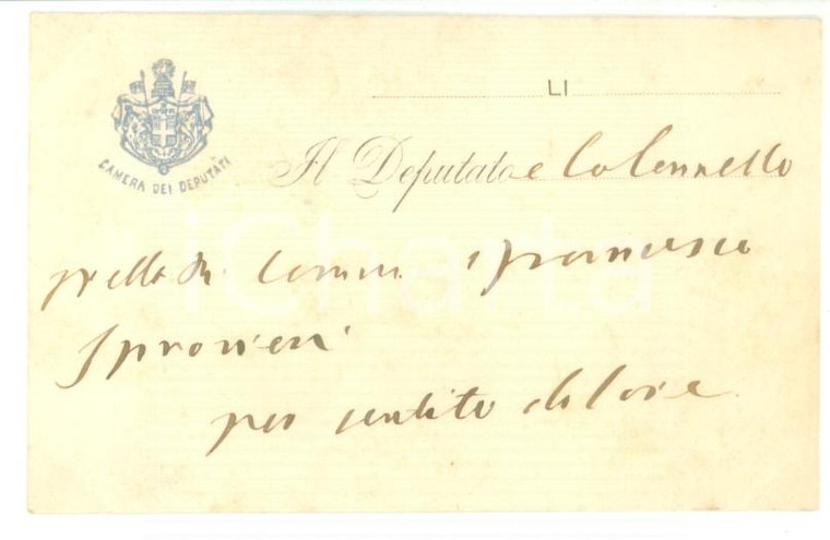 1880 ca ROMA Condoglianze on. Francesco SPROVIERI *Biglietto da visita autografo
