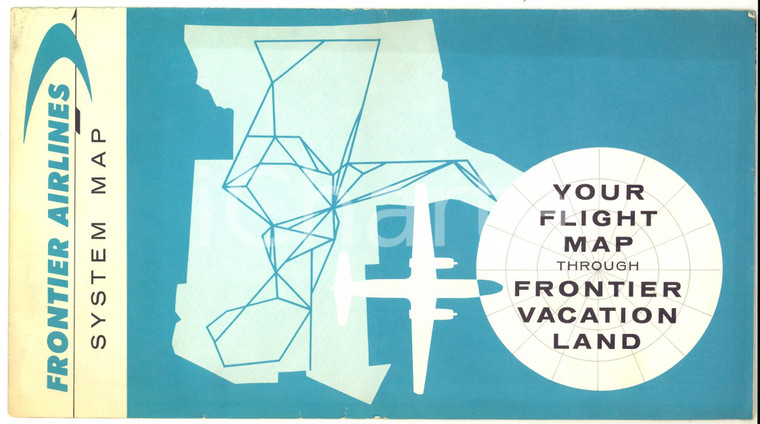1964 FRONTIER AIRLINES Flight map - Pubblicitaria A COLORI 60x55 cm