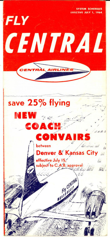 1964 USA CENTRAL AIRLINES - System schedules effective - Brochure VINTAGE