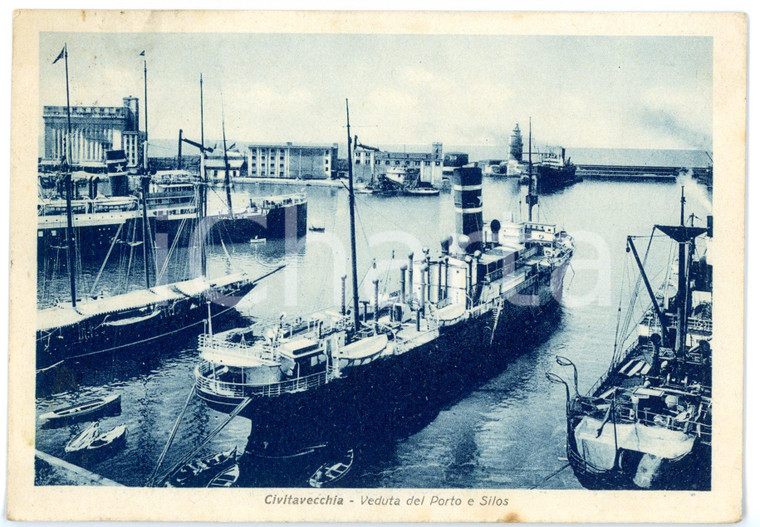 1947 CIVITAVECCHIA (ROMA) Veduta del porto e silos *Cartolina VINTAGE FG VG