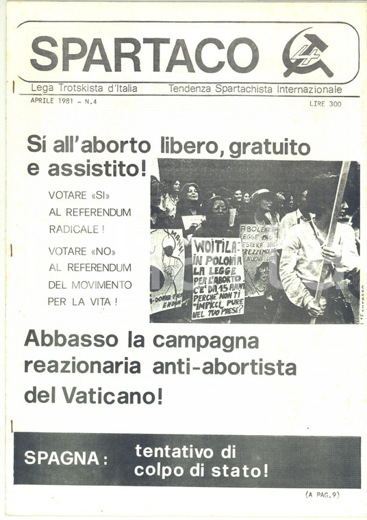 1981 SPARTACO Sì all'aborto libero - Abbasso il Vaticano *Ciclostilato n° 4
