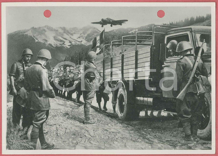 1940 WW2 Colonna in marcia con autocarro *Foto per cartolina ditta Paolo MARZARI