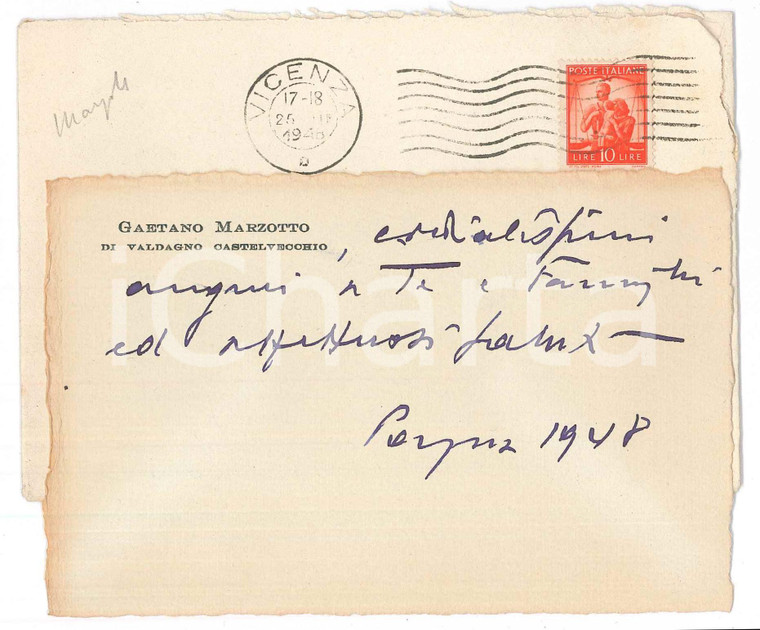 1948 VALDAGNO Biglietto Gaetano MARZOTTO per auguri - AUTOGRAFO