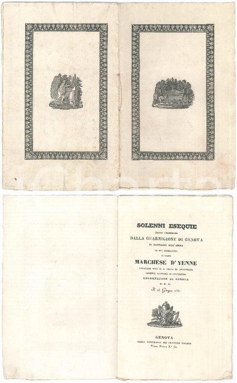 1830 GENOVA Solenni esequie fatte celebrare in suffragio del Marchese d'YENNE
