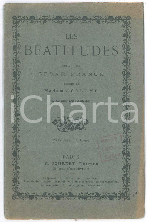 1910 ca César FRANCK Madame COLOMB Les Béatitudes *Ed. C. JOUBERT