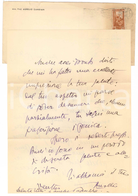 1953 MILANO Lettera Aurelio CANDIAN  a un amico - Autografo