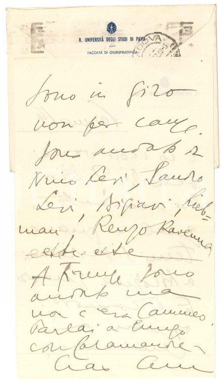 1933 PAVIA R. Università degli Studi - Lettera Aurelio CANDIAN - Autografo