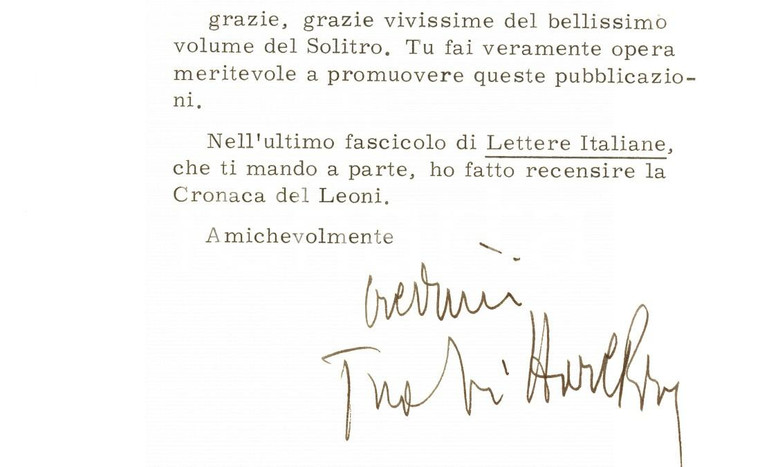 1978 VENEZIA Lettera Vittore BRANCA per ringraziamento *Autografo