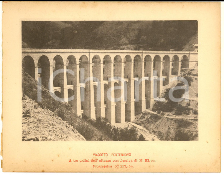 1888 Ferrovia ROMA-SULMONA - Veduta del viadotto PONTENUOVO - Stampa 20x16 cm