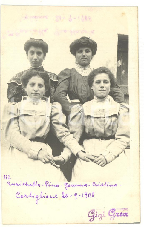 1908 CORTIGLIONE (AT) Ritratto di famiglia al femminile *Fotocartolina VINTAGE