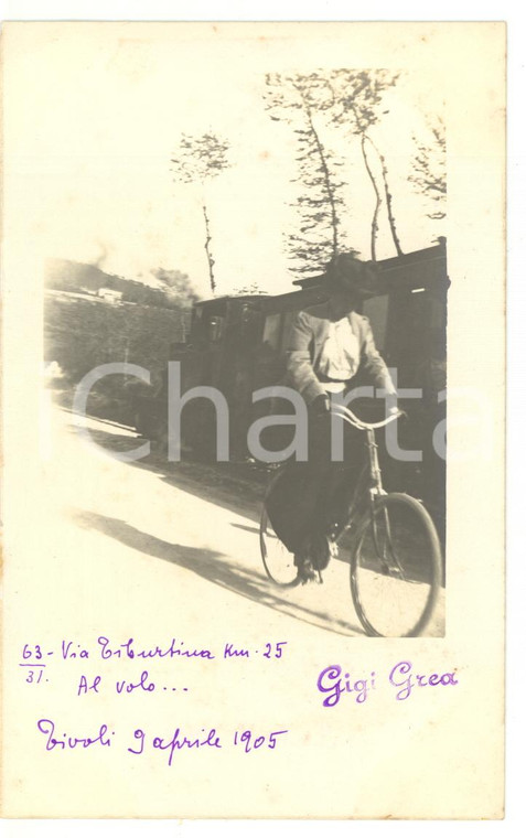 1905 TIVOLI (ROMA) Nobildonna in bicicletta sulla via Tiburtina *Fotocartolina