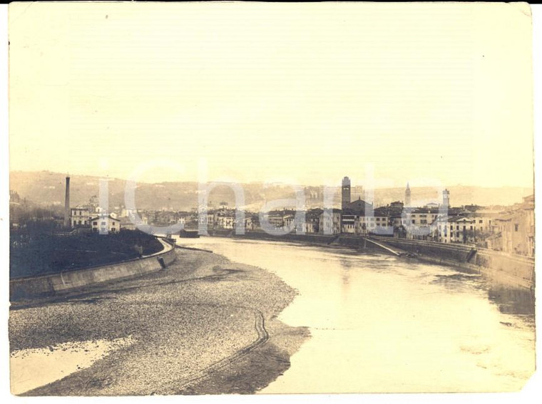 1918 WW1 ZONA DI GUERRA Veduta di cittadina lungo un fiume - Foto 11x8 cm