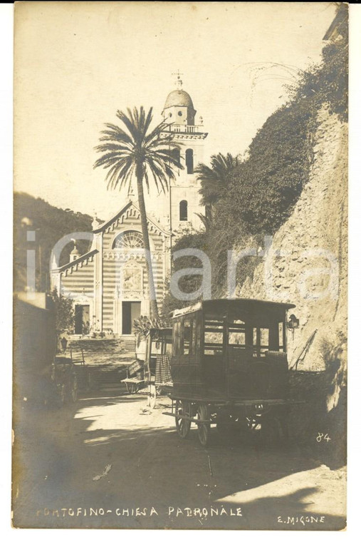 1910 ca PORTOFINO Chiesa patronale di SAN MARTINO con carretto *Cartolina FP