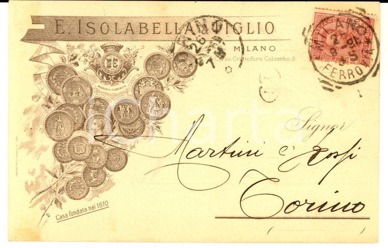 1898 MILANO Ditta E. ISOLABELLA & Figlio - Liquori - Cartolina intestata FP VG