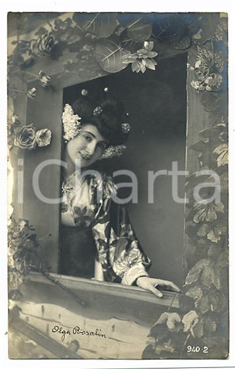 1905 ca MUSICA Olga ROSALIN Geisha alla finestra - Ritratto *Cartolina FP NV