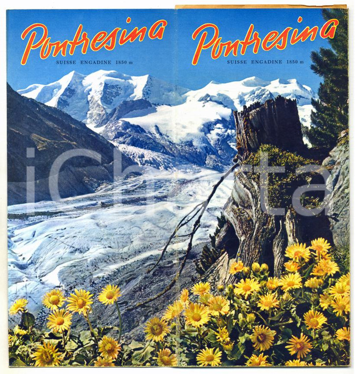 1960 ca PONTRESINA (CH) Pieghevole turistico illustrato VINTAGE *con mappa