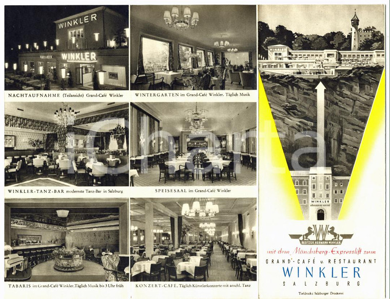 1950 ca SALZBURG Grand café WINKLER Restaurant *Pieghevole illustrato VINTAGE