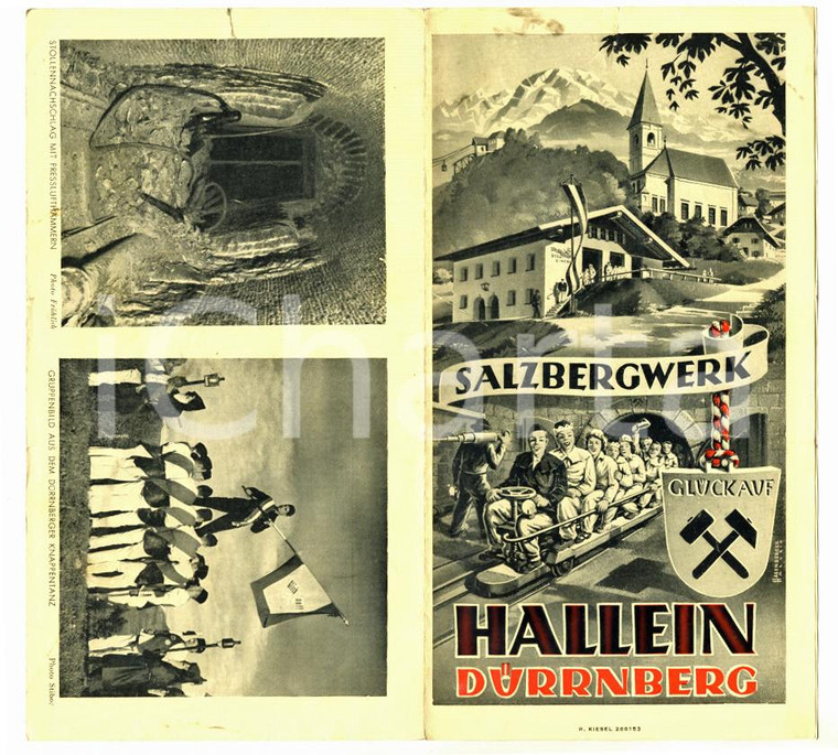1950 ca HALLEIN Salzbergwerk Dürrnberg *Pieghevole illustrato VINTAGE