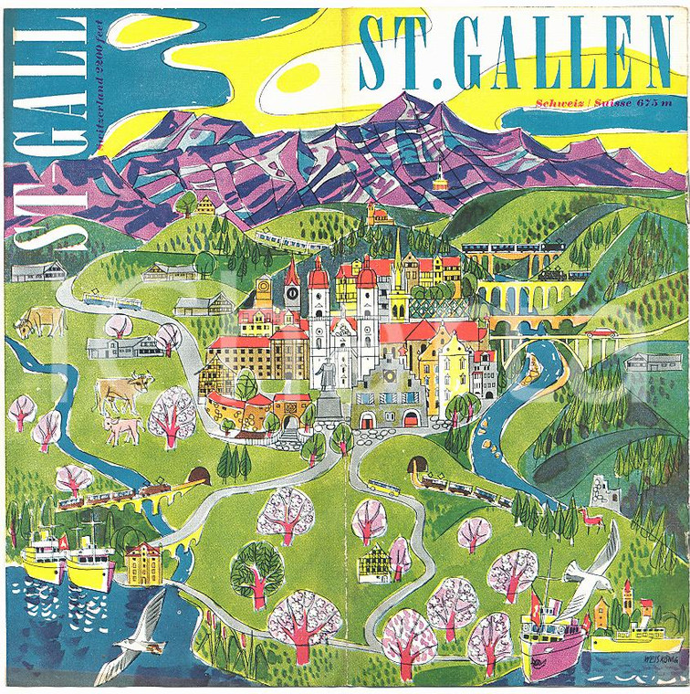 1960 ca ST. GALLEN (CH) Pieghevole turistico illustrato VINTAGE *10x21 cm