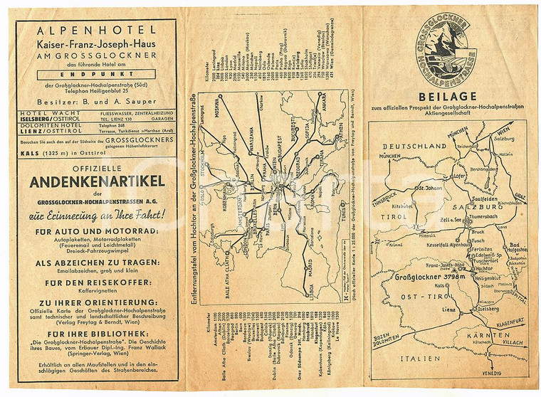 1950 ca GROSSGLOCKNER HOCHALPENSTRASSE (DE) Pieghevole illustrato VINTAGE *9x20