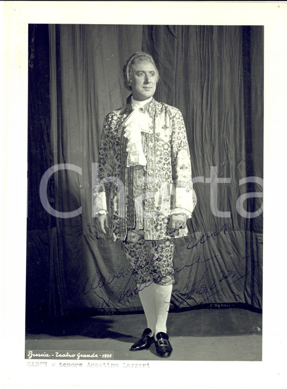 1955 BRESCIA LIRICA "Manon" Tenore Agostino LAZZARI - Foto con autografo 18x24 