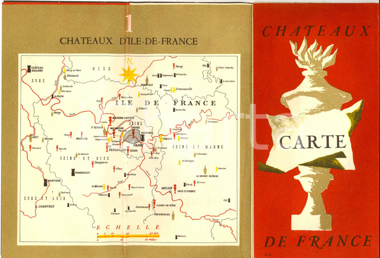 1954 Chateaux et carte de FRANCE - Pieghevole VINTAGE con carta - Français