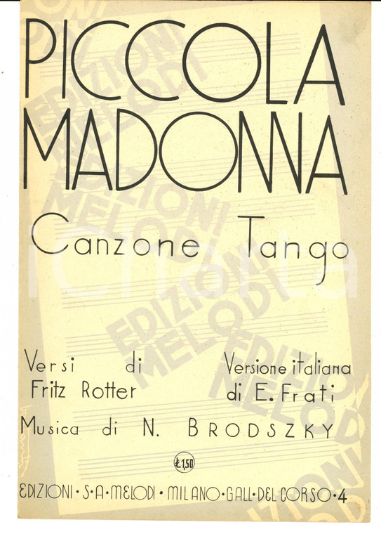 1933 Fritz ROTTER Nicholas BRODSZKY  Piccola Madonna *Spartito MELODI