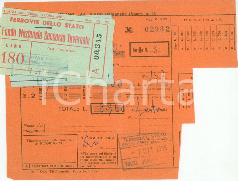 1965 MILANO FERROVIE STATO  Fondo Nazionale Soccorso Invernale Biglietti