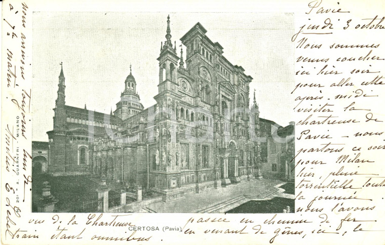 1901 PAVIA Veduta panoramica esterna della CERTOSA *Cartolina postale FP VG