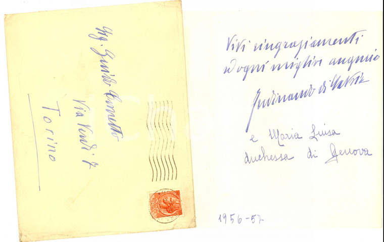 1956 BORDIGHERA (IM) Auguri di Ferdinando di SAVOIA-GENOVA e consorte *AUTOGRAFO