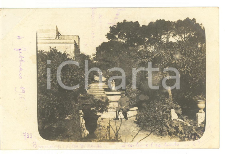 1916 BRINDISI Generale "esiliato" in giardino *Fotocartolina VINTAGE