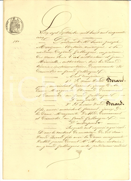 1855 GALLARGUES-LE-MONTUEUX  Donation David BERARD à son fils