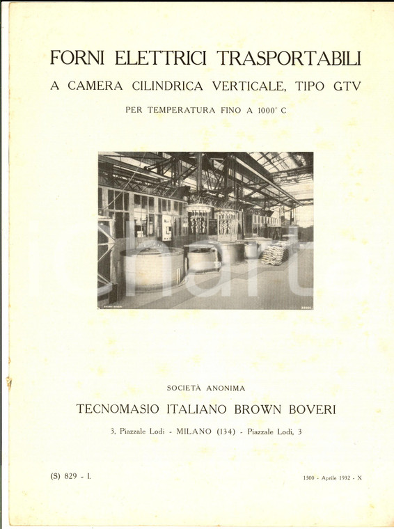 1932 MILANO Tecnomasio Italiano BROWN BOVERI Forni elettrici  *Pieghevole