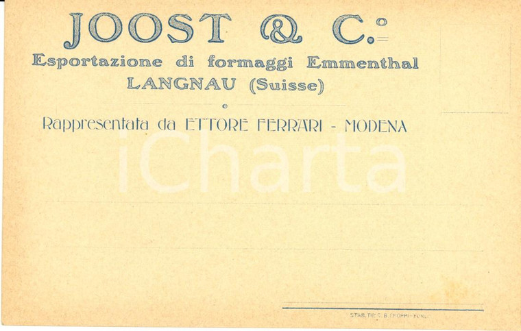 1930 ca LANGNAU (CH) Ditta JOOST & C. Esportazione formaggi EMMENTHAL *Intestata