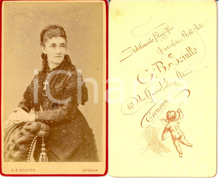 1890 ca GENOVA Donna vestita a lutto con crocifisso *Foto G. B. SCIUTTO