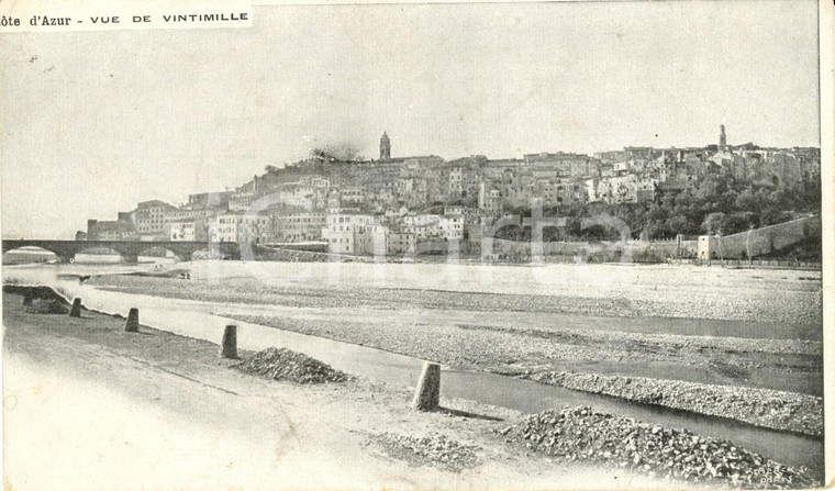 1910 ca COSTA AZZURRA (IM) Veduta di VENTIMIGLIA con fiume ROIA *Cartolina FP NV