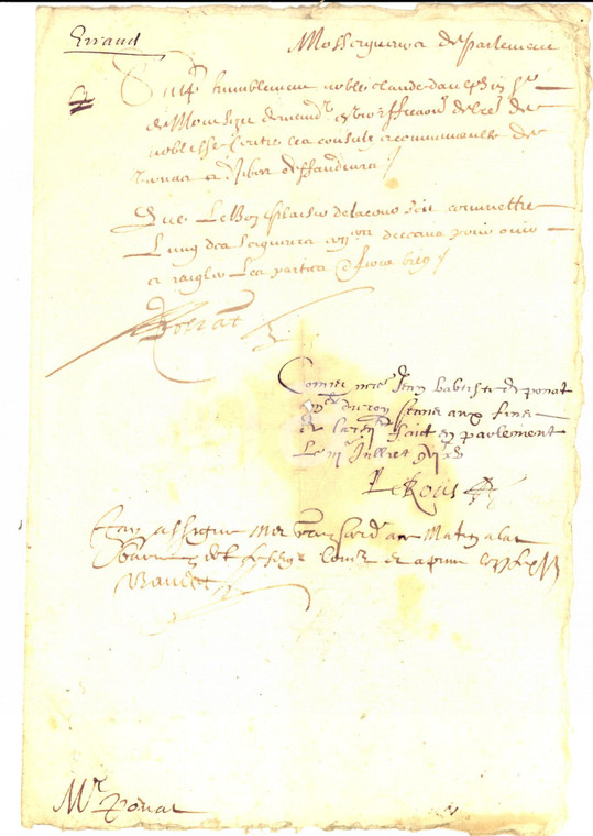 1615 PARIS Documento relativo alla nobiltà di Claude de MONTSIZET *Manoscritto