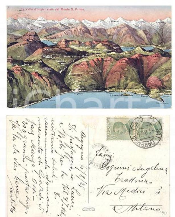 1925 VALLE D'INTELVI Veduta dal monte S. PRIMO *Cartolina natante VARENNA-COMO
