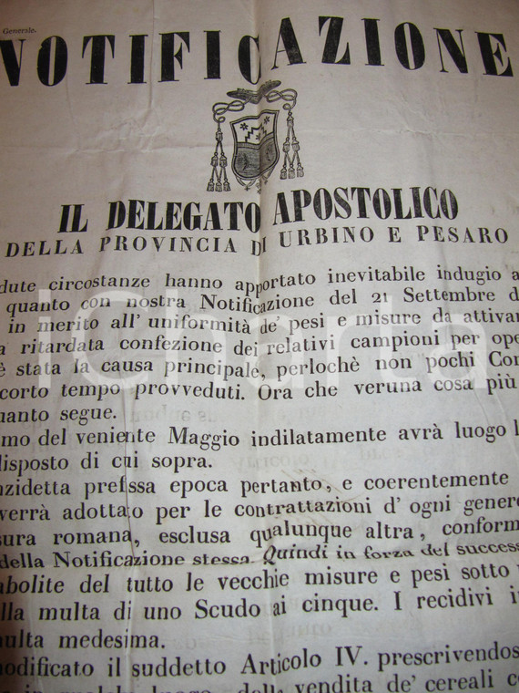 1855 STATO PONTIFICIO ROMA Adozione pesi e misure del sistema romano *Manifesto